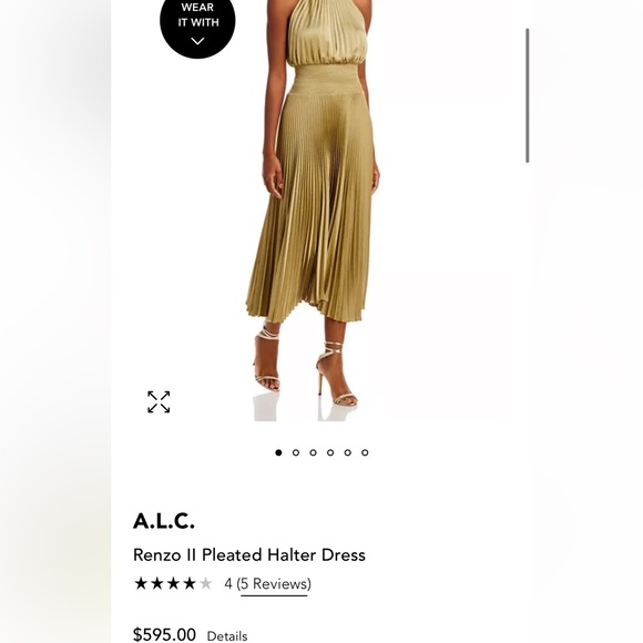 ALC RENZO DRESS METALLIC GOLD SMOCKED NECK SLEEVELESS - Picture 1 of 3